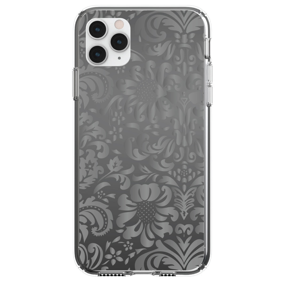 Shades of Grey Floral Pattern Clear Shockproof iPhone Case