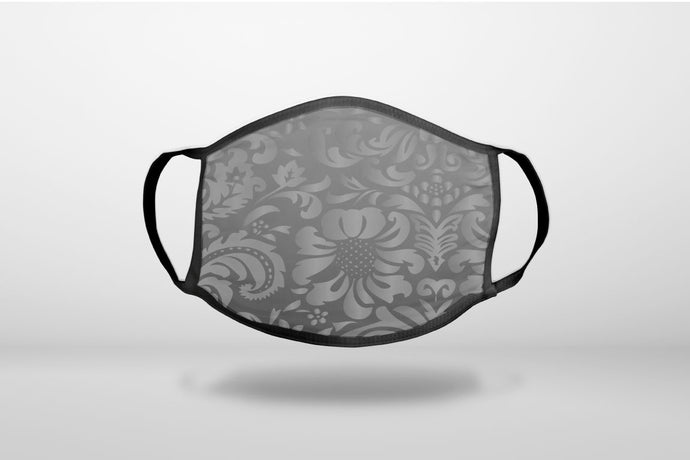 Shades of Grey Floral Pattern - 3-Ply Reusable Soft Face Mask Covering, Unisex, Cotton Inner Layer