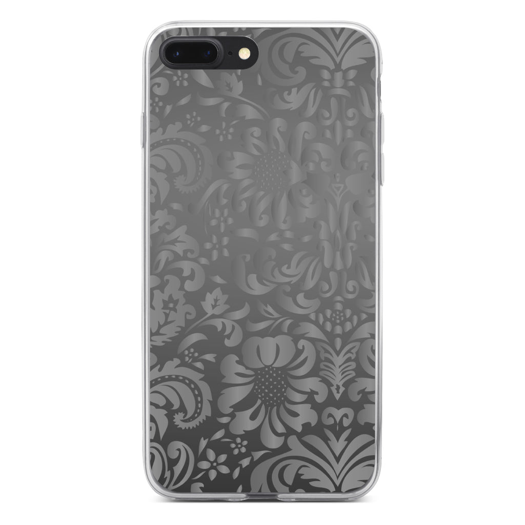 Shades of Grey Floral Pattern Clear Shockproof iPhone Case, view 6