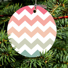 DistinctInk® Hanging Ceramic Christmas Tree Ornament with Gold String - Great Gift / Present - 2 3/4 inch Diameter - Pastel Chevron Wave Stripes
