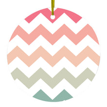 DistinctInk® Hanging Ceramic Christmas Tree Ornament with Gold String - Great Gift / Present - 2 3/4 inch Diameter - Pastel Chevron Wave Stripes