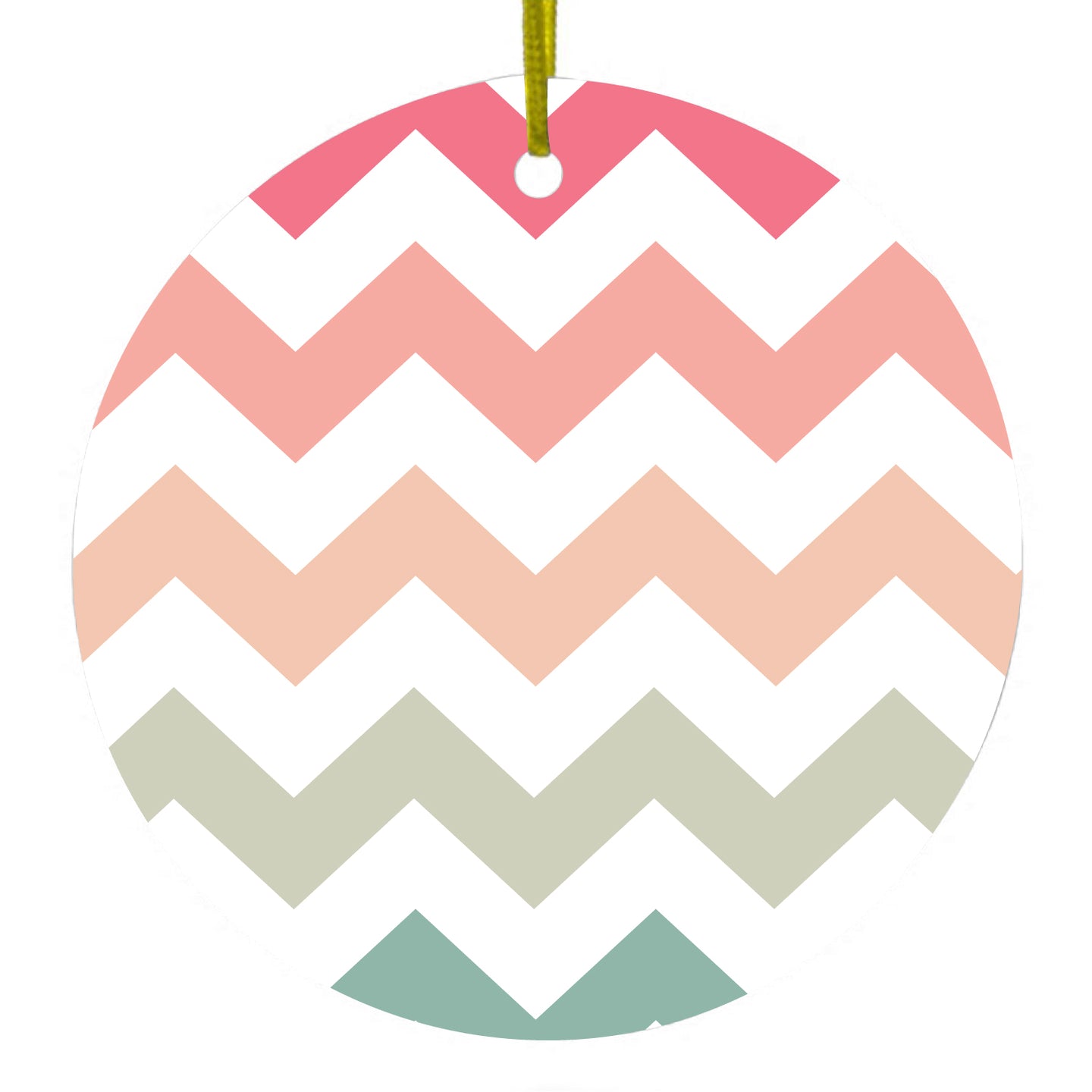 DistinctInk® Hanging Ceramic Christmas Tree Ornament with Gold String - Great Gift / Present - 2 3/4 inch Diameter - Pastel Chevron Wave Stripes