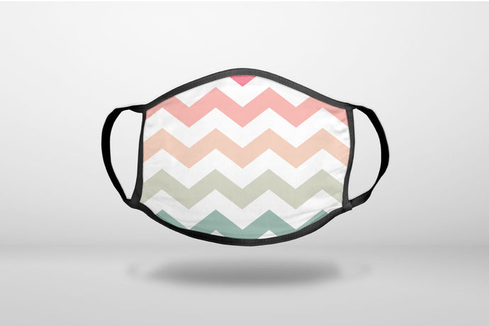 Pastel Chevron Wave Stripes - 3-Ply Reusable Soft Face Mask Covering, Unisex, Cotton Inner Layer