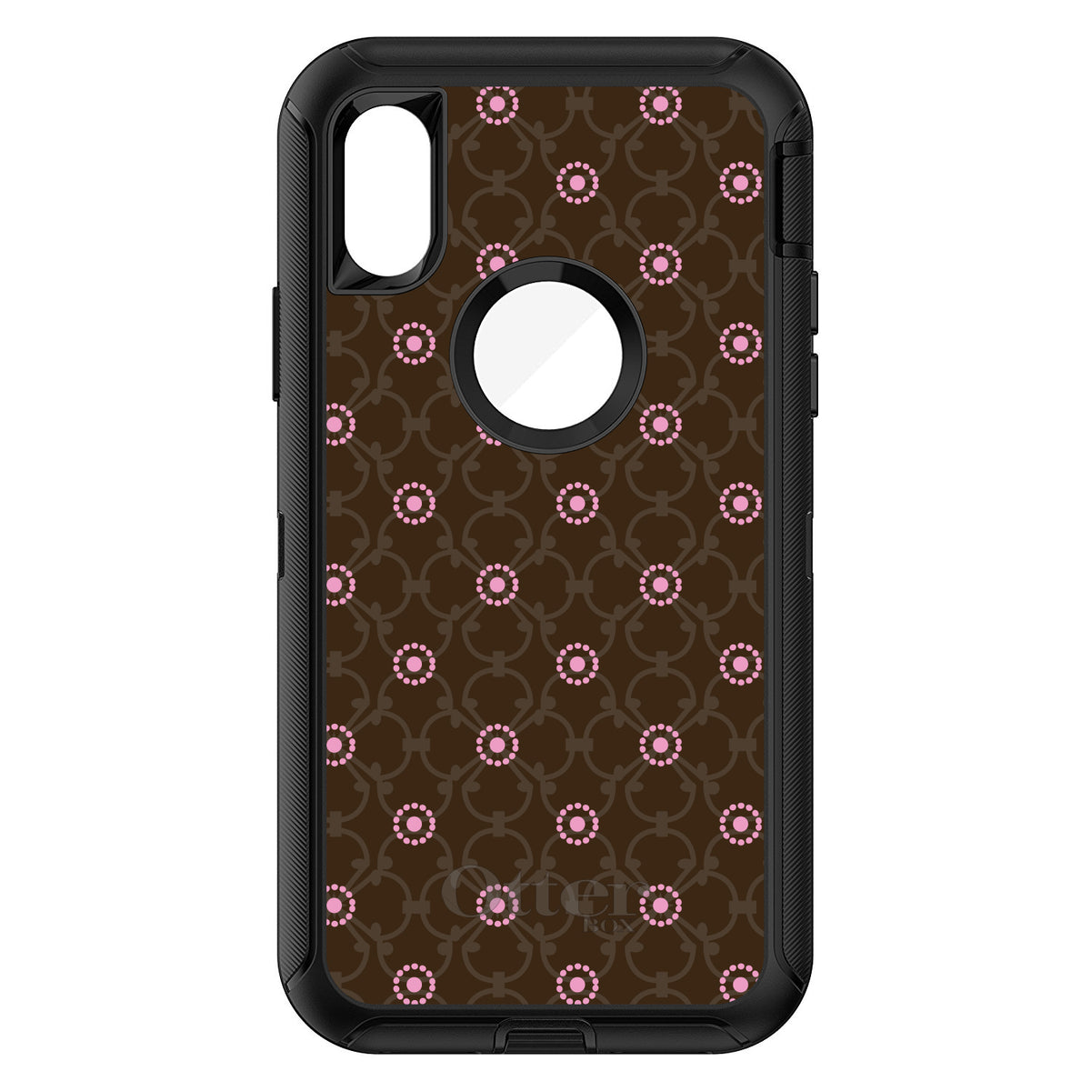 Brown & Pink Floral Pattern OtterBox Defender Case for iPhone & Galaxy, view 3