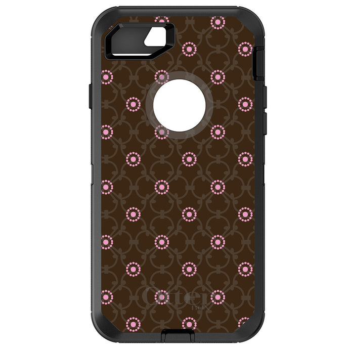 DistinctInk™ OtterBox Defender Series Case for Apple iPhone / Samsung Galaxy / Google Pixel - Brown & Pink Floral Pattern