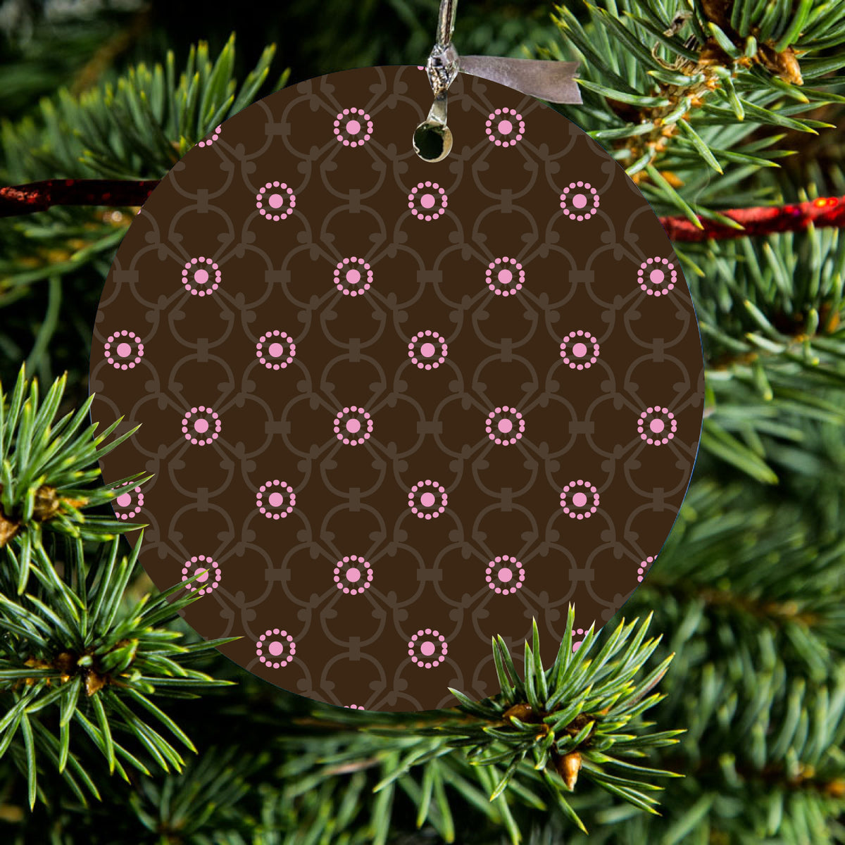 Brown & Pink Floral Pattern Ceramic Ornament, view 2