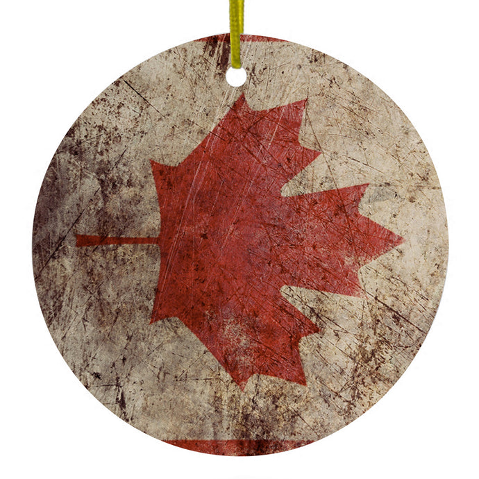 Canadian Flag Old Weathered Ceramic Ornament