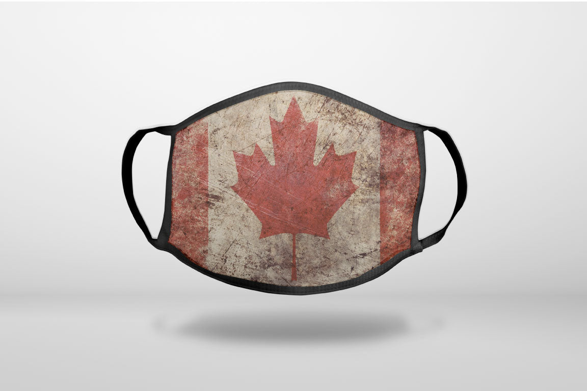 Canadian Flag Old Weathered - 3-Ply Reusable Soft Face Mask Covering, Unisex, Cotton Inner Layer