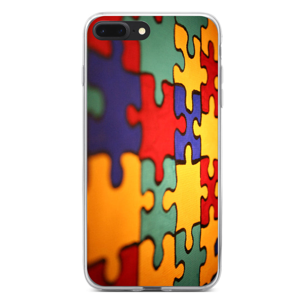 Red Blue Yellow Puzzle Pieces Clear Shockproof iPhone Case, view 6