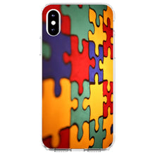DistinctInk® Clear Shockproof Hybrid Case for Apple iPhone / Samsung Galaxy / Google Pixel - Red Blue Yellow Puzzle Pieces