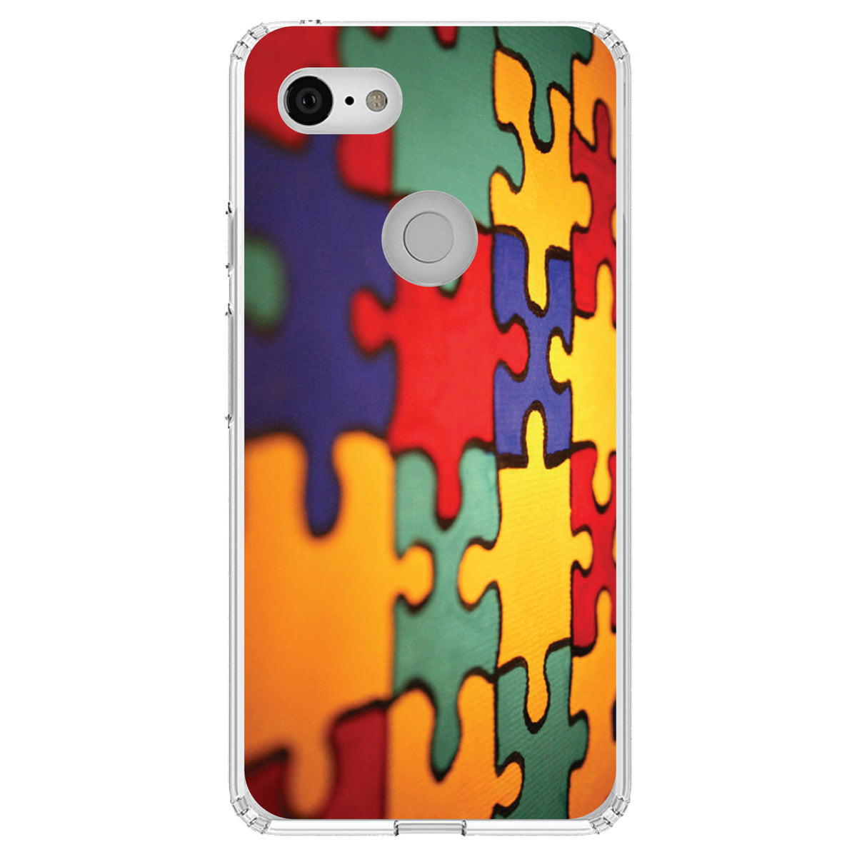 Red Blue Yellow Puzzle Pieces Clear Shockproof iPhone Case, view 22