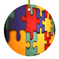 Red Blue Yellow Puzzle Pieces Ceramic Ornament