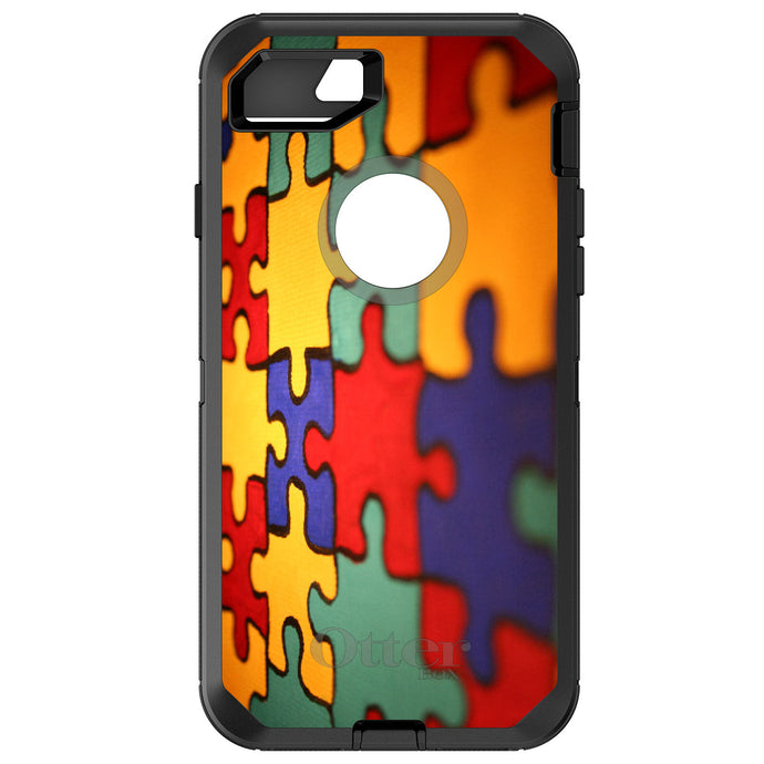 DistinctInk™ OtterBox Defender Series Case for Apple iPhone / Samsung Galaxy / Google Pixel - Red Blue Yellow Puzzle Pieces
