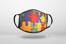 Red Blue Yellow Puzzle Pieces - 3-Ply Reusable Soft Face Mask Covering, Unisex, Cotton Inner Layer