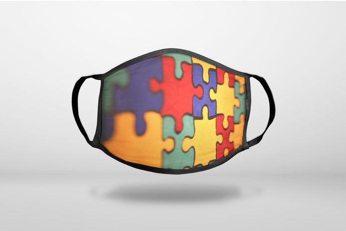 Red Blue Yellow Puzzle Pieces - 3-Ply Reusable Soft Face Mask Covering, Unisex, Cotton Inner Layer