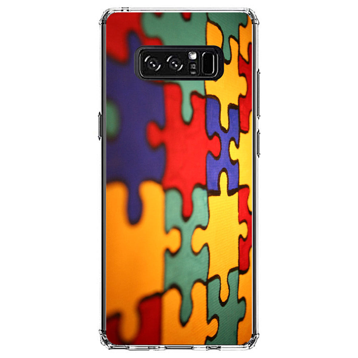 Red Blue Yellow Puzzle Pieces Clear Shockproof iPhone Case, view 12
