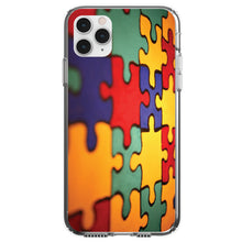DistinctInk® Clear Shockproof Hybrid Case for Apple iPhone / Samsung Galaxy / Google Pixel - Red Blue Yellow Puzzle Pieces