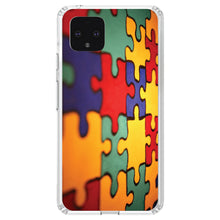 DistinctInk® Clear Shockproof Hybrid Case for Apple iPhone / Samsung Galaxy / Google Pixel - Red Blue Yellow Puzzle Pieces