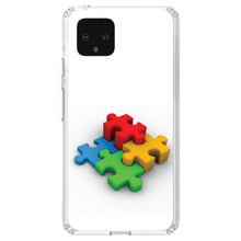 DistinctInk® Clear Shockproof Hybrid Case for Apple iPhone / Samsung Galaxy / Google Pixel - Red Blue Yellow 3D Puzzle Pieces