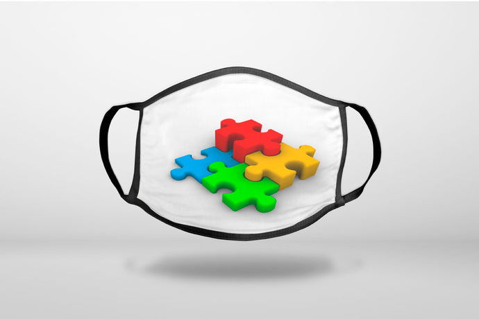 Red Blue Yellow 3D Puzzle Pieces - 3-Ply Reusable Soft Face Mask Covering, Unisex, Cotton Inner Layer