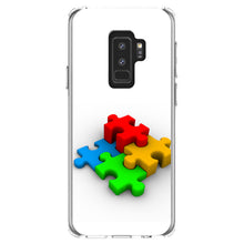 DistinctInk® Clear Shockproof Hybrid Case for Apple iPhone / Samsung Galaxy / Google Pixel - Red Blue Yellow 3D Puzzle Pieces