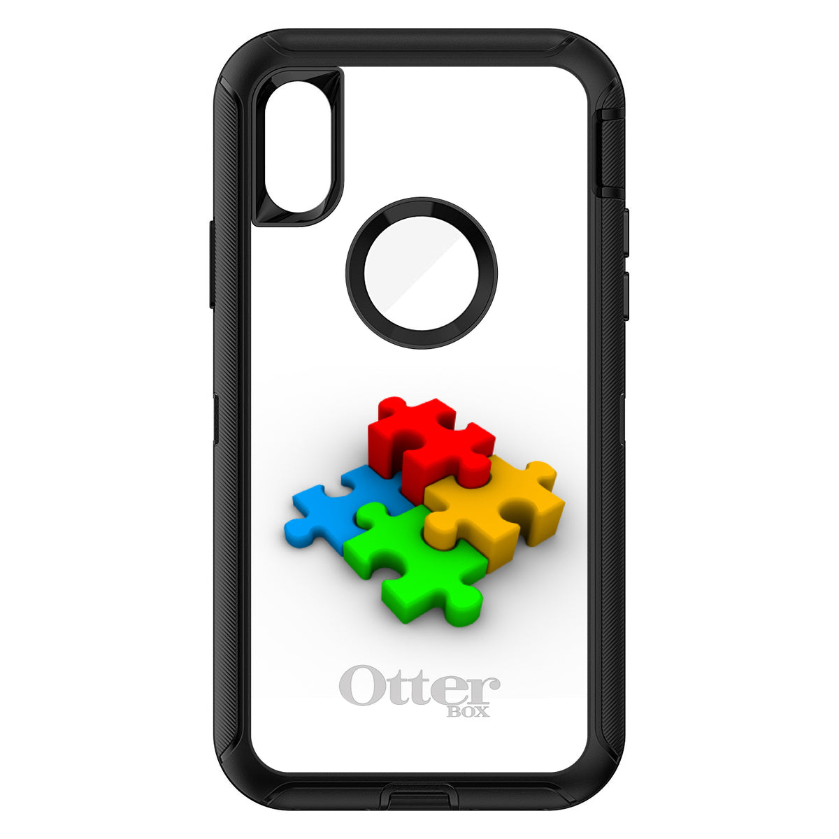 Red Blue Yellow 3D Puzzle Pieces OtterBox Defender Case for iPhone & Galaxy, view 3