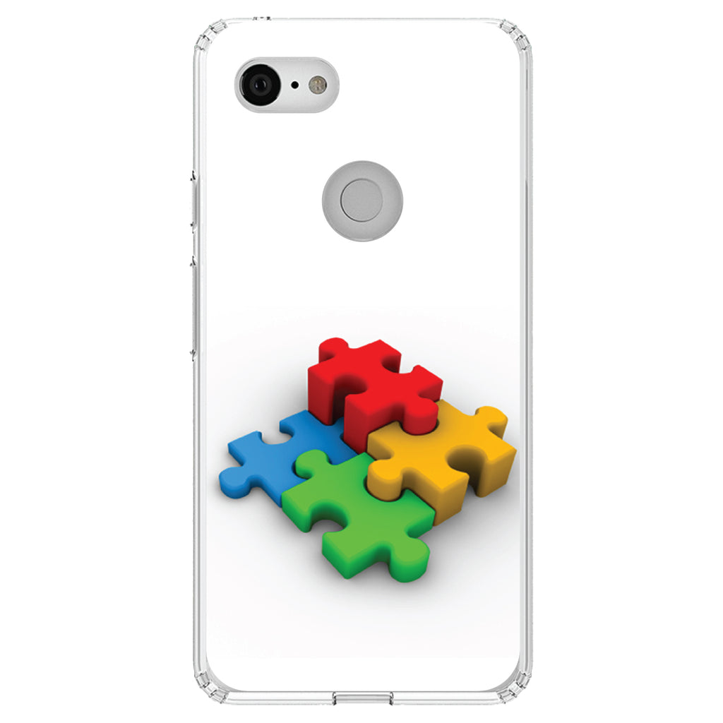 Red Blue Yellow 3D Puzzle Pieces Clear Shockproof iPhone Case, view 21