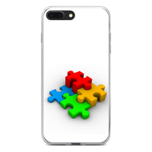 DistinctInk® Clear Shockproof Hybrid Case for Apple iPhone / Samsung Galaxy / Google Pixel - Red Blue Yellow 3D Puzzle Pieces