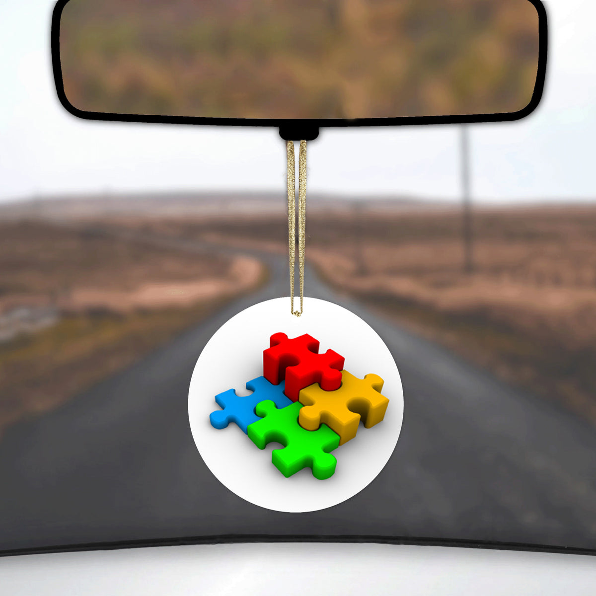 Red Blue Yellow 3D Puzzle Pieces Ceramic Ornament, view 3