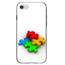 DistinctInk® Clear Shockproof Hybrid Case for Apple iPhone / Samsung Galaxy / Google Pixel - Red Blue Yellow 3D Puzzle Pieces