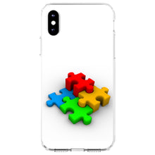 DistinctInk® Clear Shockproof Hybrid Case for Apple iPhone / Samsung Galaxy / Google Pixel - Red Blue Yellow 3D Puzzle Pieces