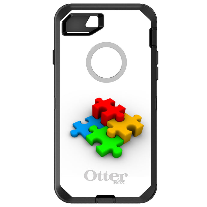 DistinctInk™ OtterBox Defender Series Case for Apple iPhone / Samsung Galaxy / Google Pixel - Red Blue Yellow 3D Puzzle Pieces