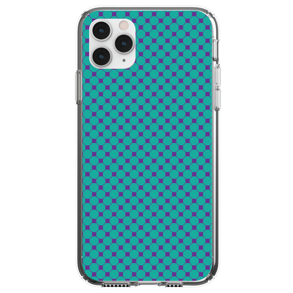 Teal Purple Checkered Pattern Clear Shockproof iPhone Case