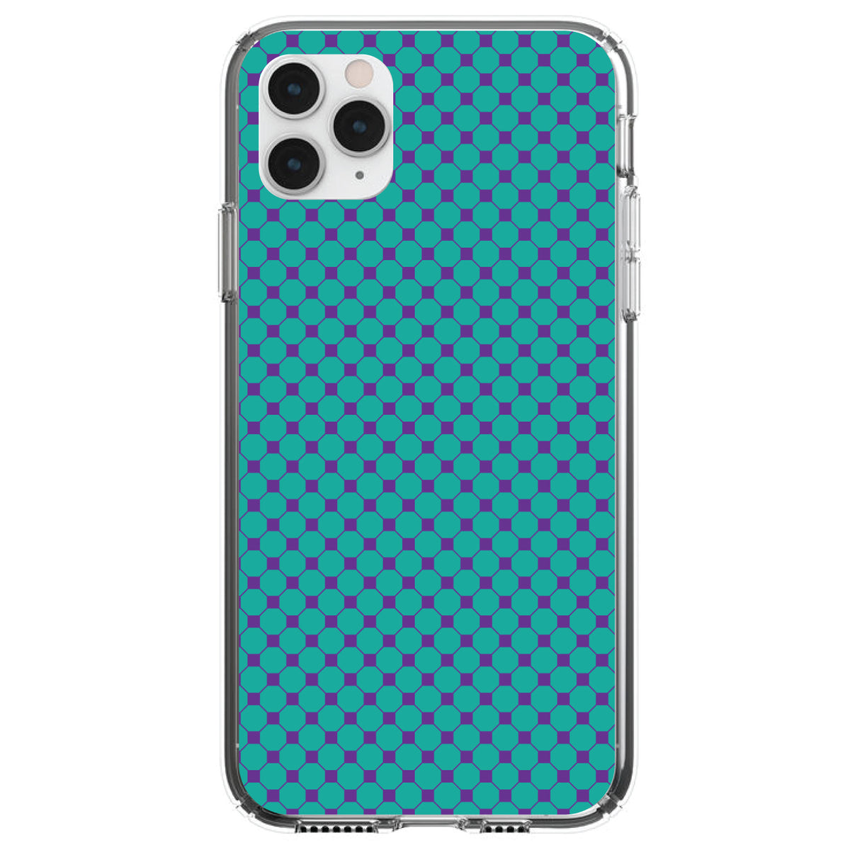 Teal Purple Checkered Pattern Clear Shockproof iPhone Case