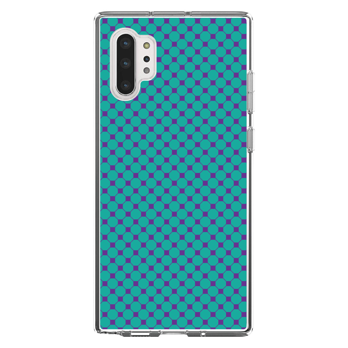 Teal Purple Checkered Pattern Clear Shockproof iPhone Case, view 10