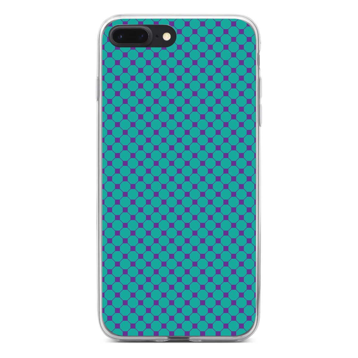 Teal Purple Checkered Pattern Clear Shockproof iPhone Case, view 6