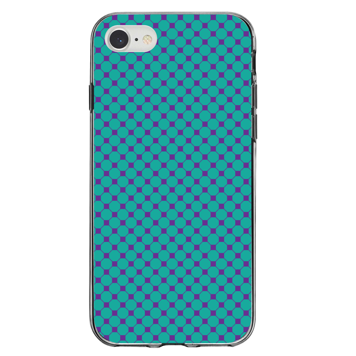 Teal Purple Checkered Pattern Clear Shockproof iPhone Case, view 5
