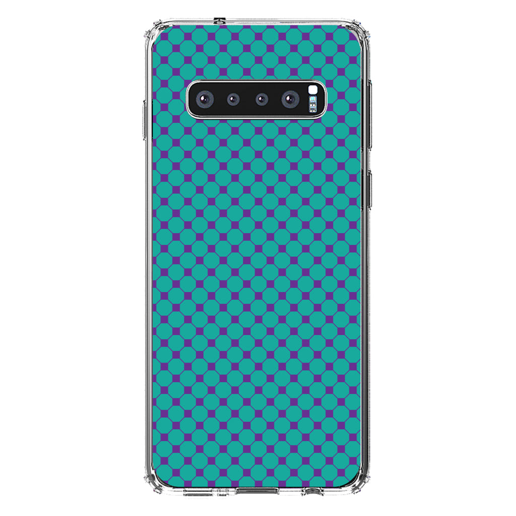 Teal Purple Checkered Pattern Clear Shockproof iPhone Case, view 16