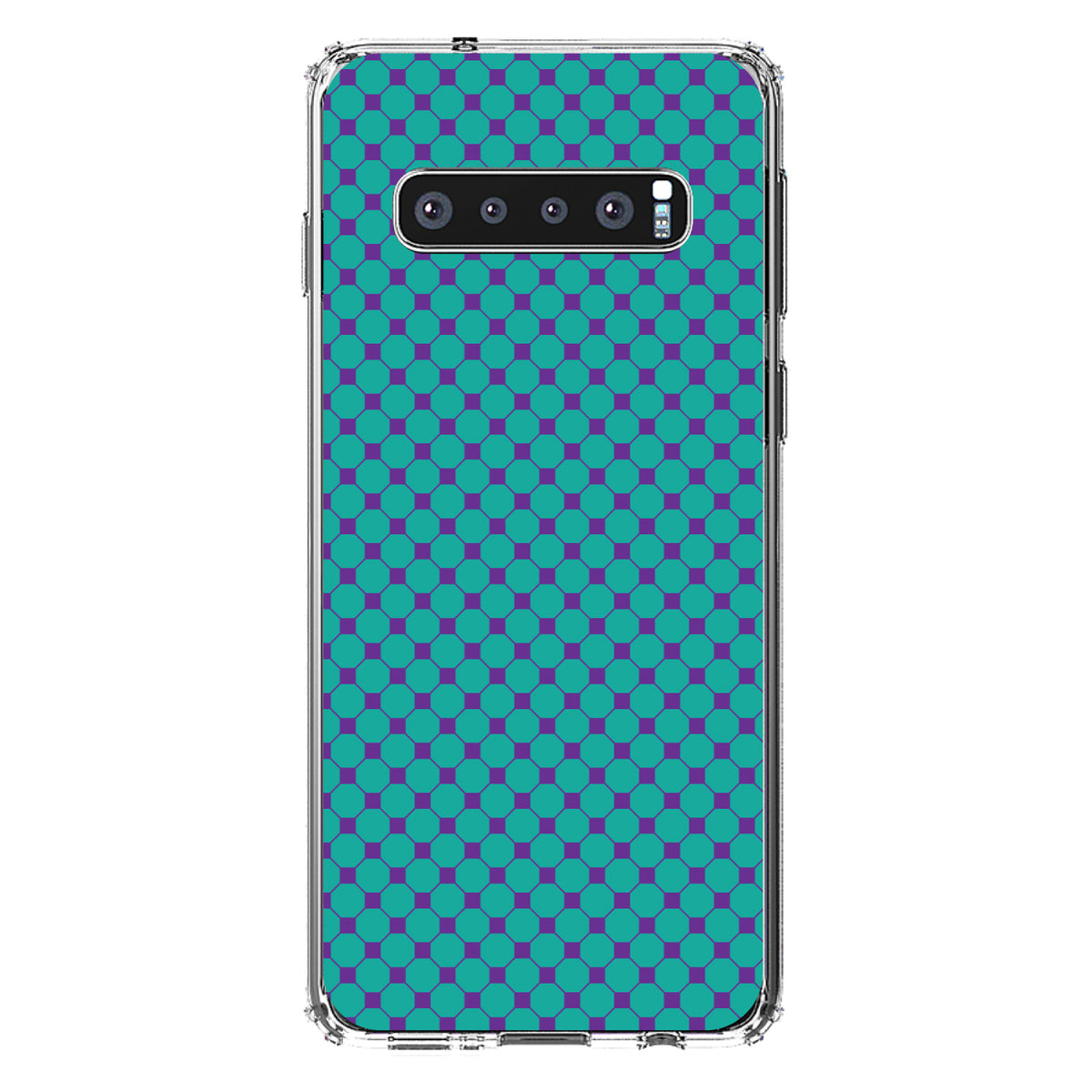 Teal Purple Checkered Pattern Clear Shockproof iPhone Case, view 16