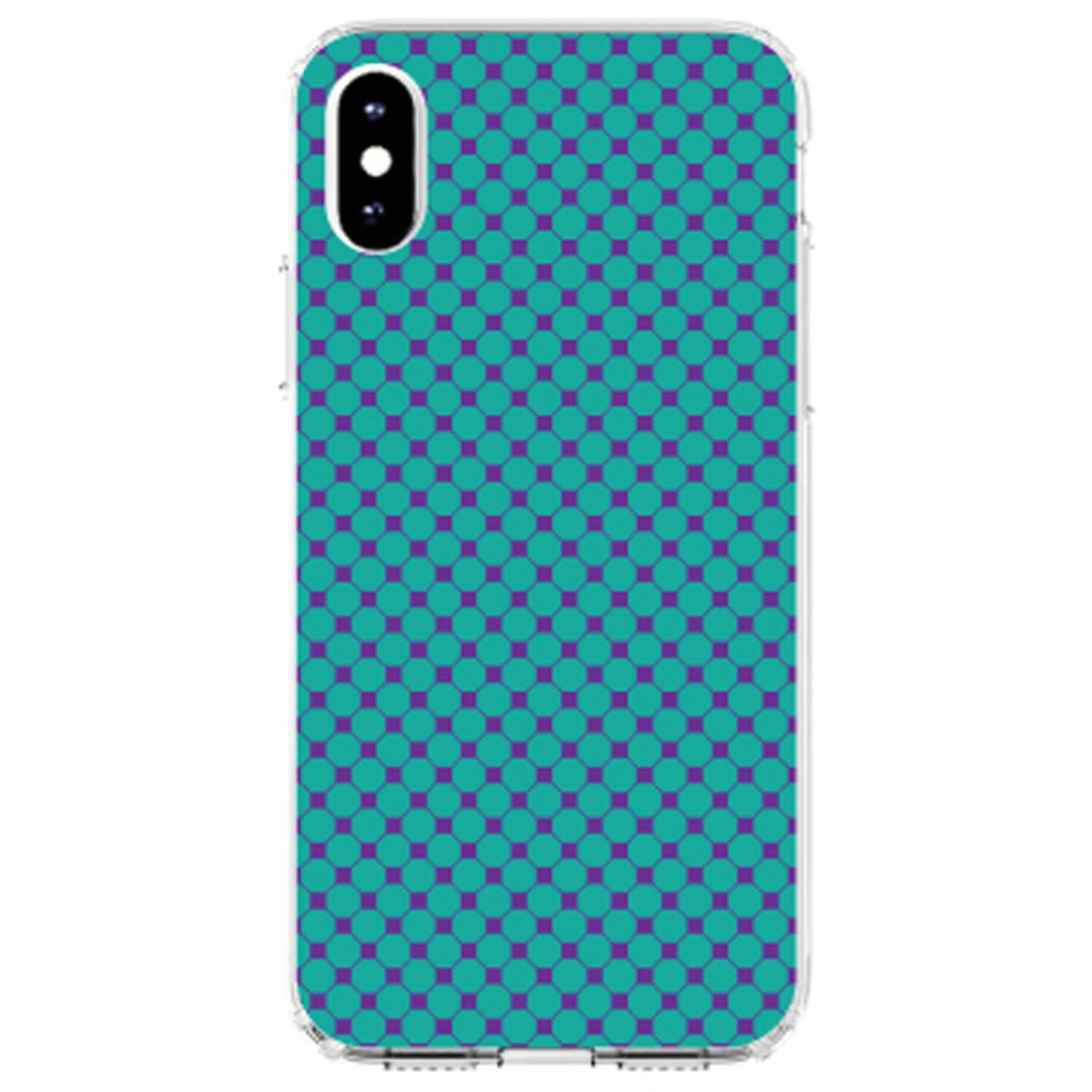 Teal Purple Checkered Pattern Clear Shockproof iPhone Case, view 3