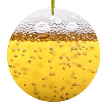 DistinctInk® Hanging Ceramic Christmas Tree Ornament with Gold String - Great Gift / Present - 2 3/4 inch Diameter - Beer Glass Foam Bubbles
