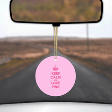 DistinctInk® Hanging Ceramic Christmas Tree Ornament with Gold String - Great Gift / Present - 2 3/4 inch Diameter - Keep Calm and Love Pink