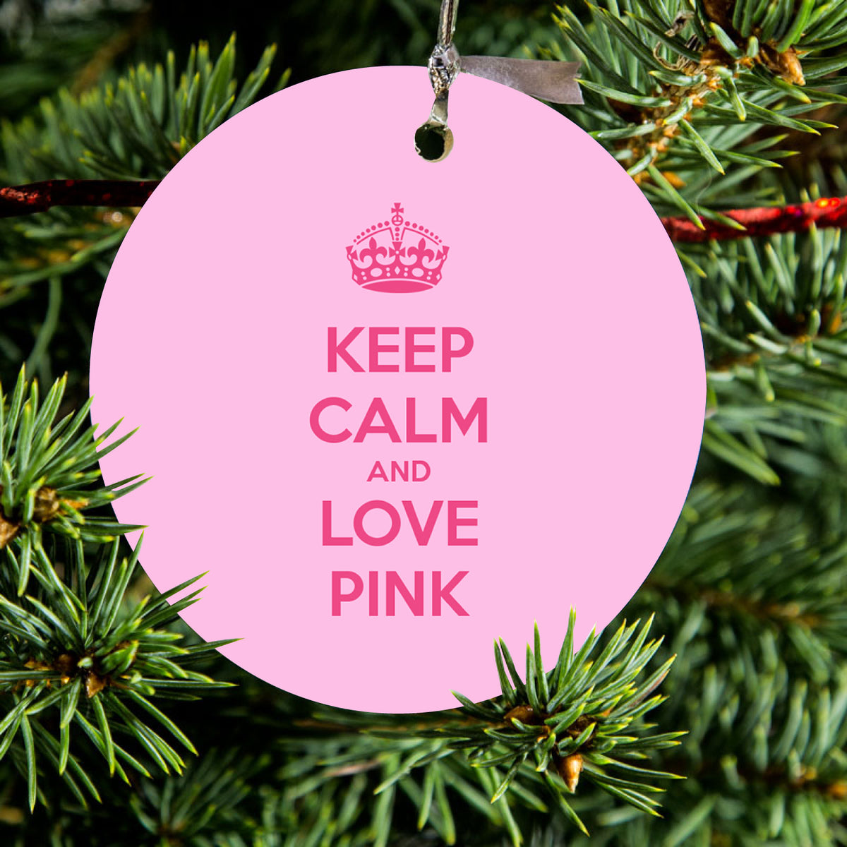 Keep Calm and Love Pink Ceramic Ornament, view 2