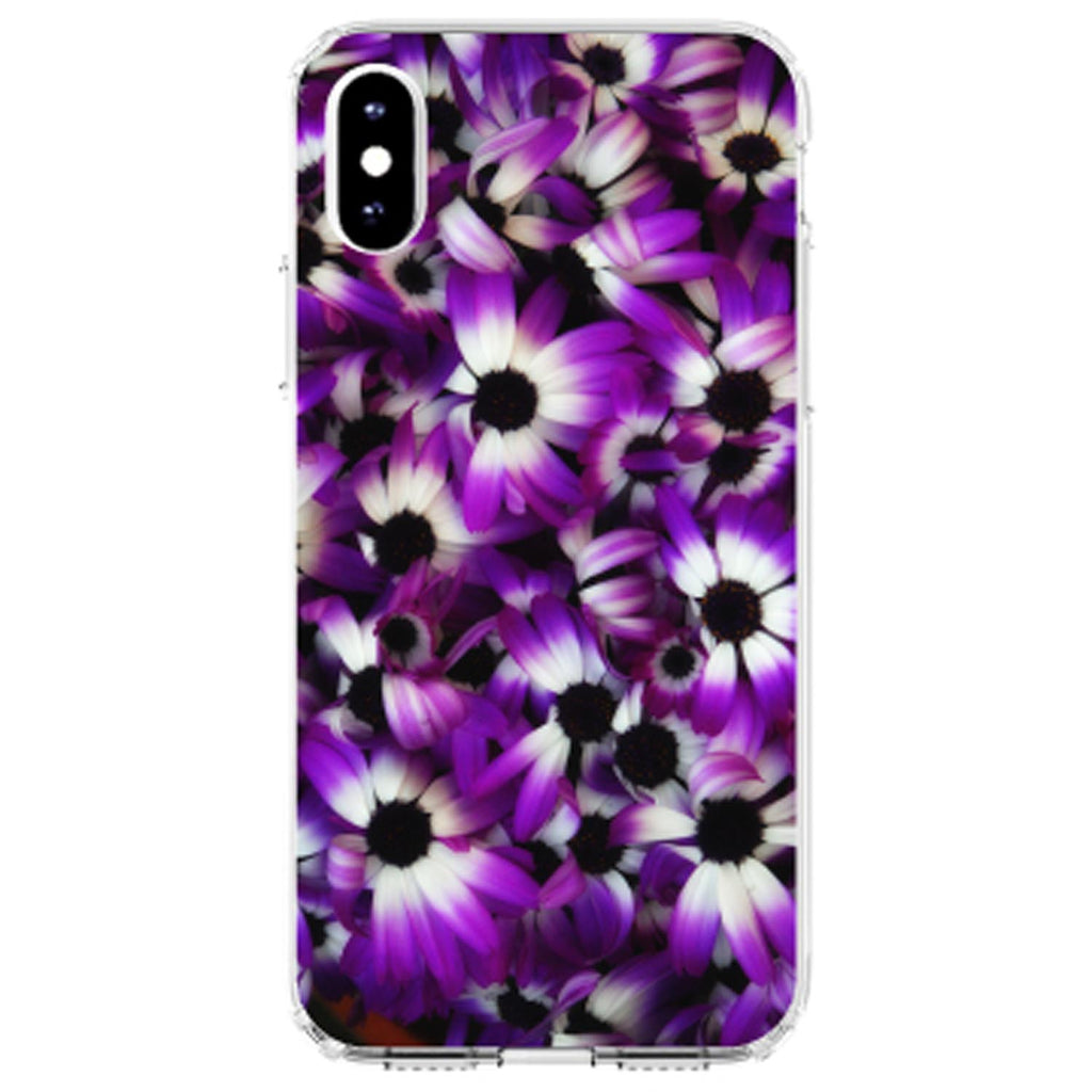 Purple White Black Flowers Clear Shockproof iPhone Case, view 2