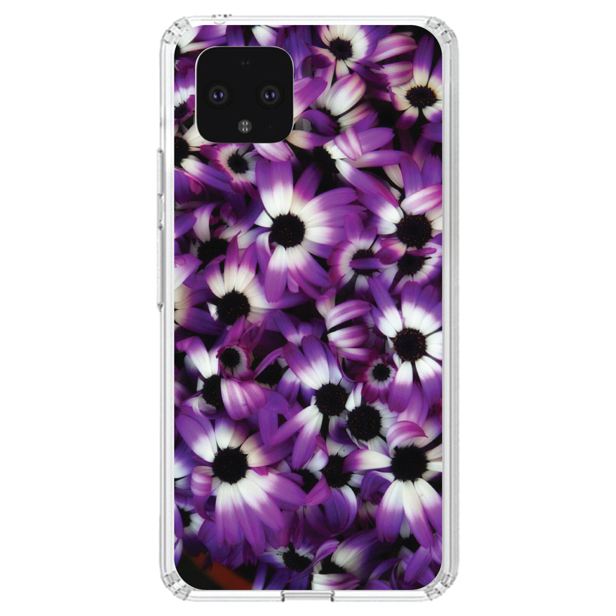 Purple White Black Flowers Clear Shockproof iPhone Case, view 23