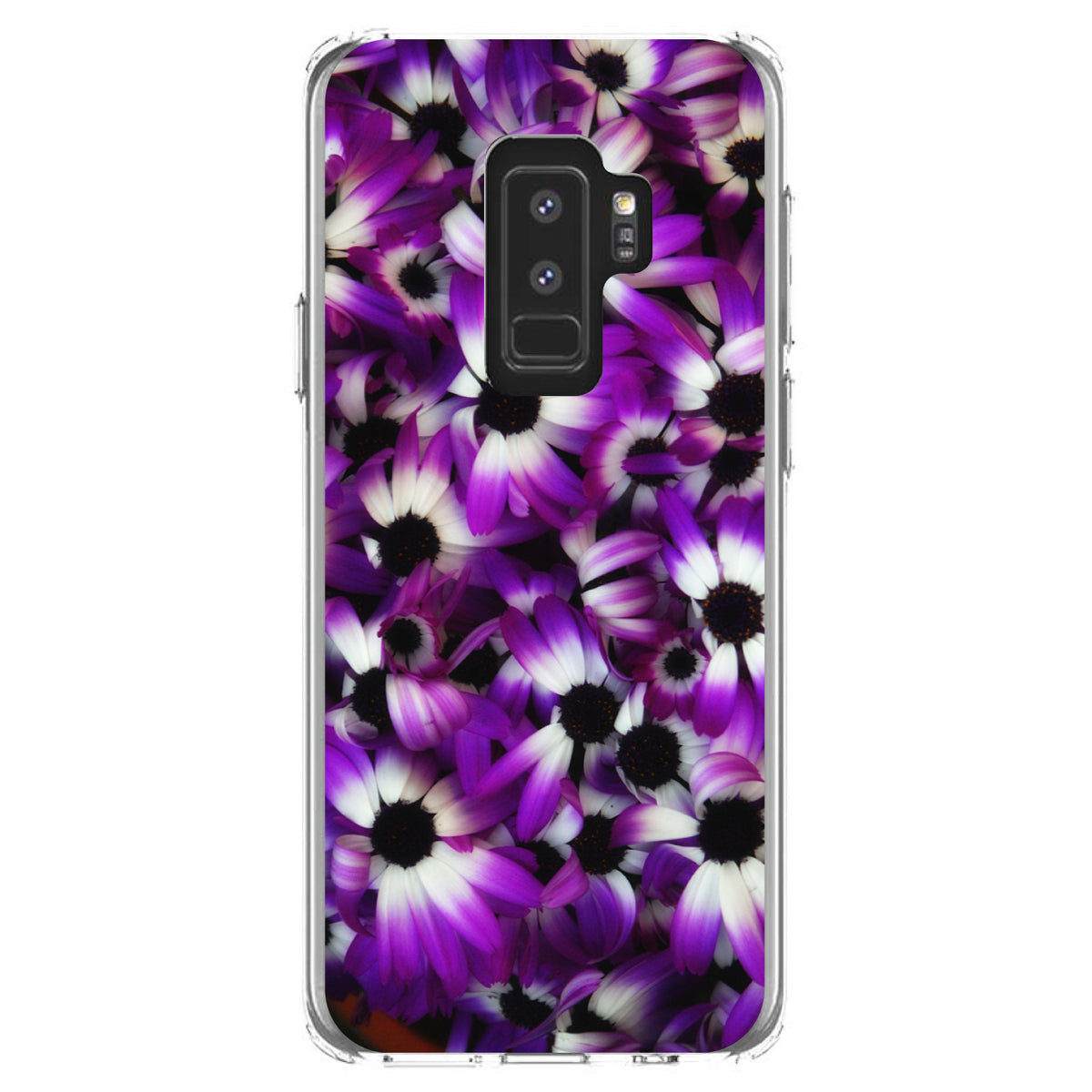 Purple White Black Flowers Clear Shockproof iPhone Case, view 20