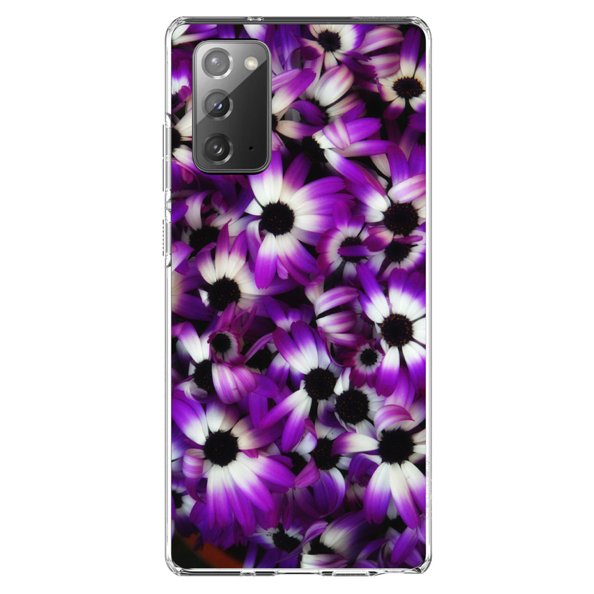 Purple White Black Flowers Clear Shockproof iPhone Case, view 7
