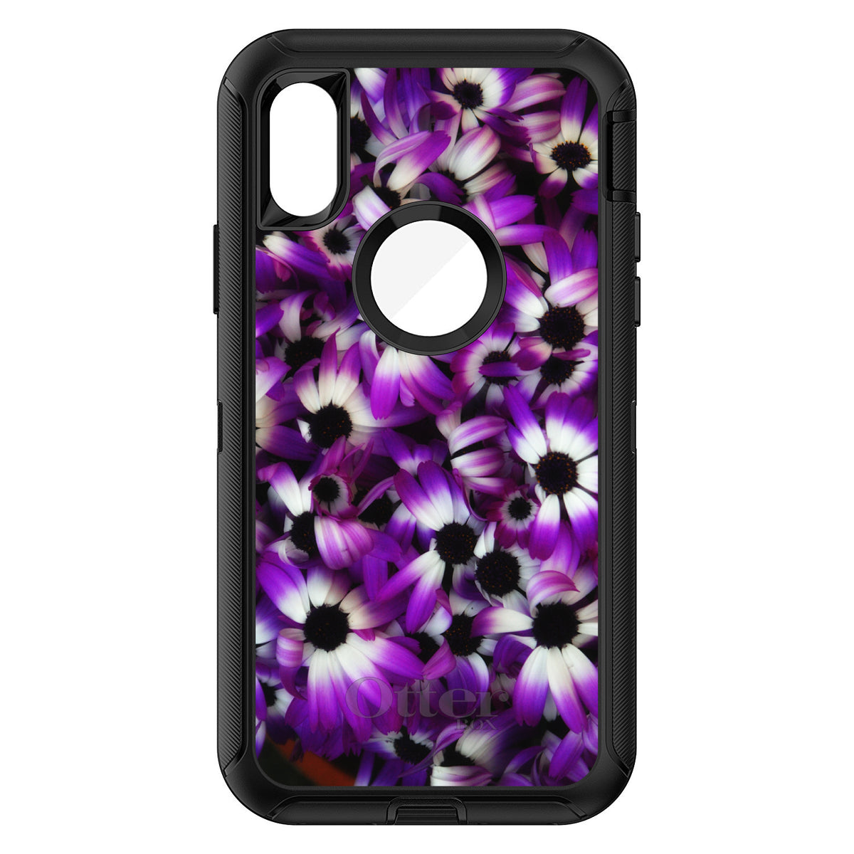 Purple White Black Flowers OtterBox Defender Case for iPhone & Galaxy, view 3