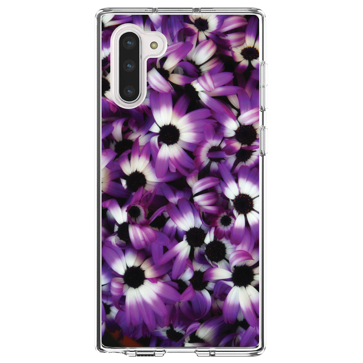 Purple White Black Flowers Clear Shockproof iPhone Case, view 9