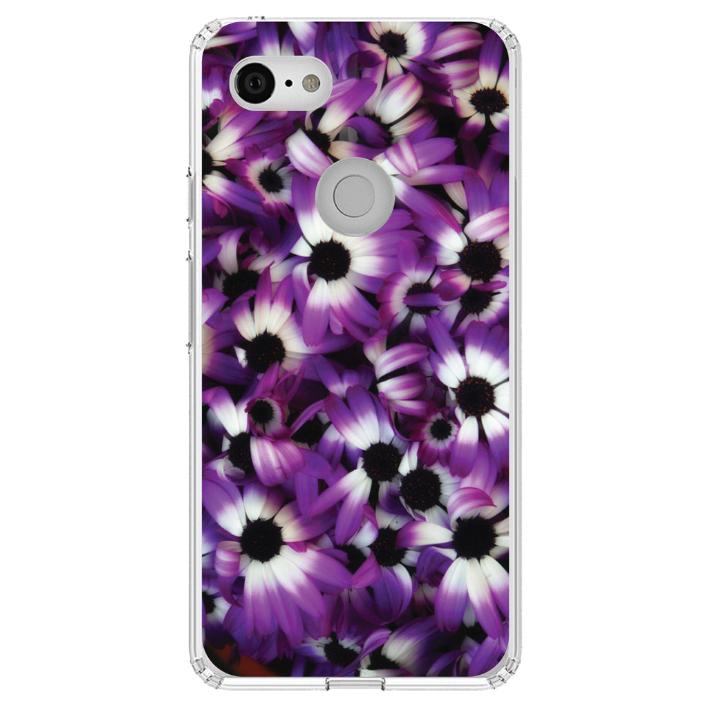 Purple White Black Flowers Clear Shockproof iPhone Case, view 22